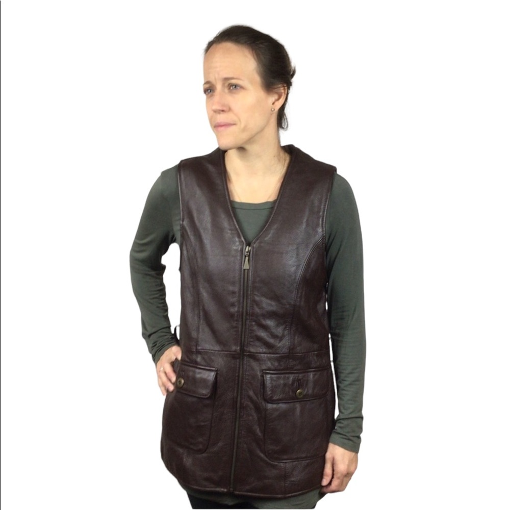 Otello Pelle Leather Full Zip Vest w Pockets